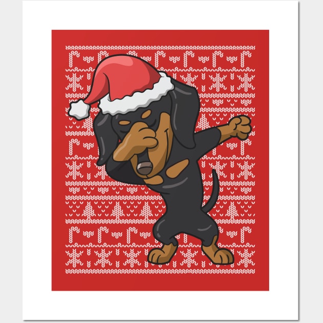 Dabbing Dachshund Ugly Christmas Sweater Wall Art by E